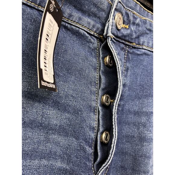 BoohooMan‎ Skinny Jeans Mens 46 Blue Stretch Distressed Button Fly Denim New - Picture 7 of 9